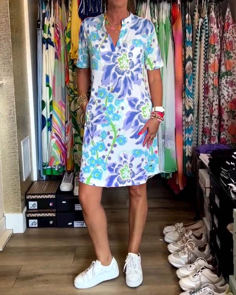 Robe À Manches Courtes Avec Imprimé Florale